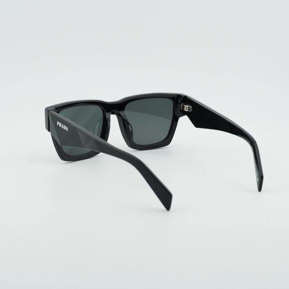 Prada PRA06SF 16K08Z Sunglasses Black Rectangle Frame, Dark Grey Lenses